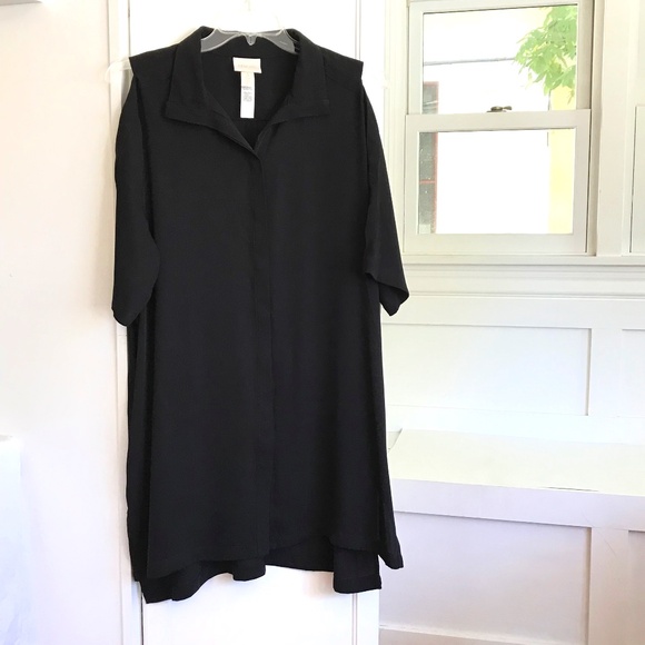 CHICO’S Tunic Button Down Blouse Short Split Sleeve Black Women’s Plus Size XL - Picture 1 of 16